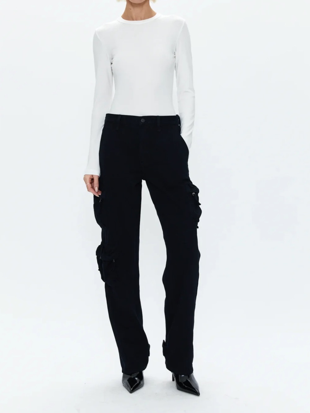 PISTOLA Bobbie Utility Mid Rise Loose Straight Jeans Black Cargo Minimalist Chic